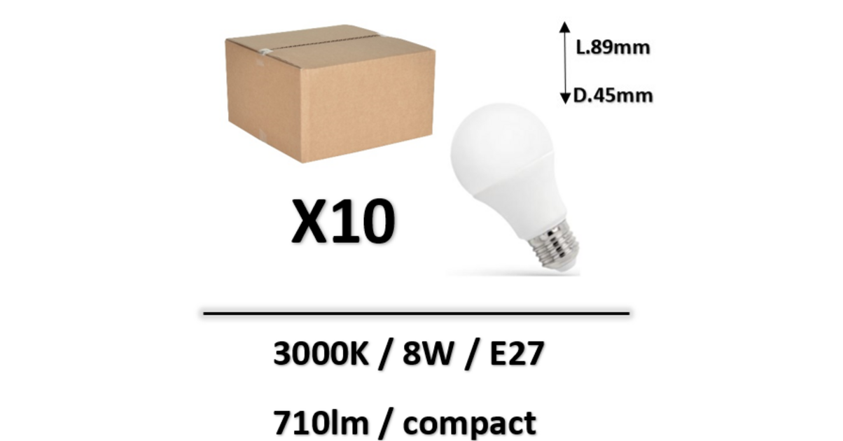 Spectrum - AMPOULE LED E27 8W 3000K - WOJ+14218x10 - Ampoules LED